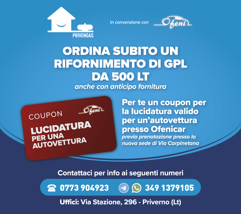 Ordina un riforimento di GPL da 500 lt, per te un coupon per la lucidatura di un'auto presso Ofenicar